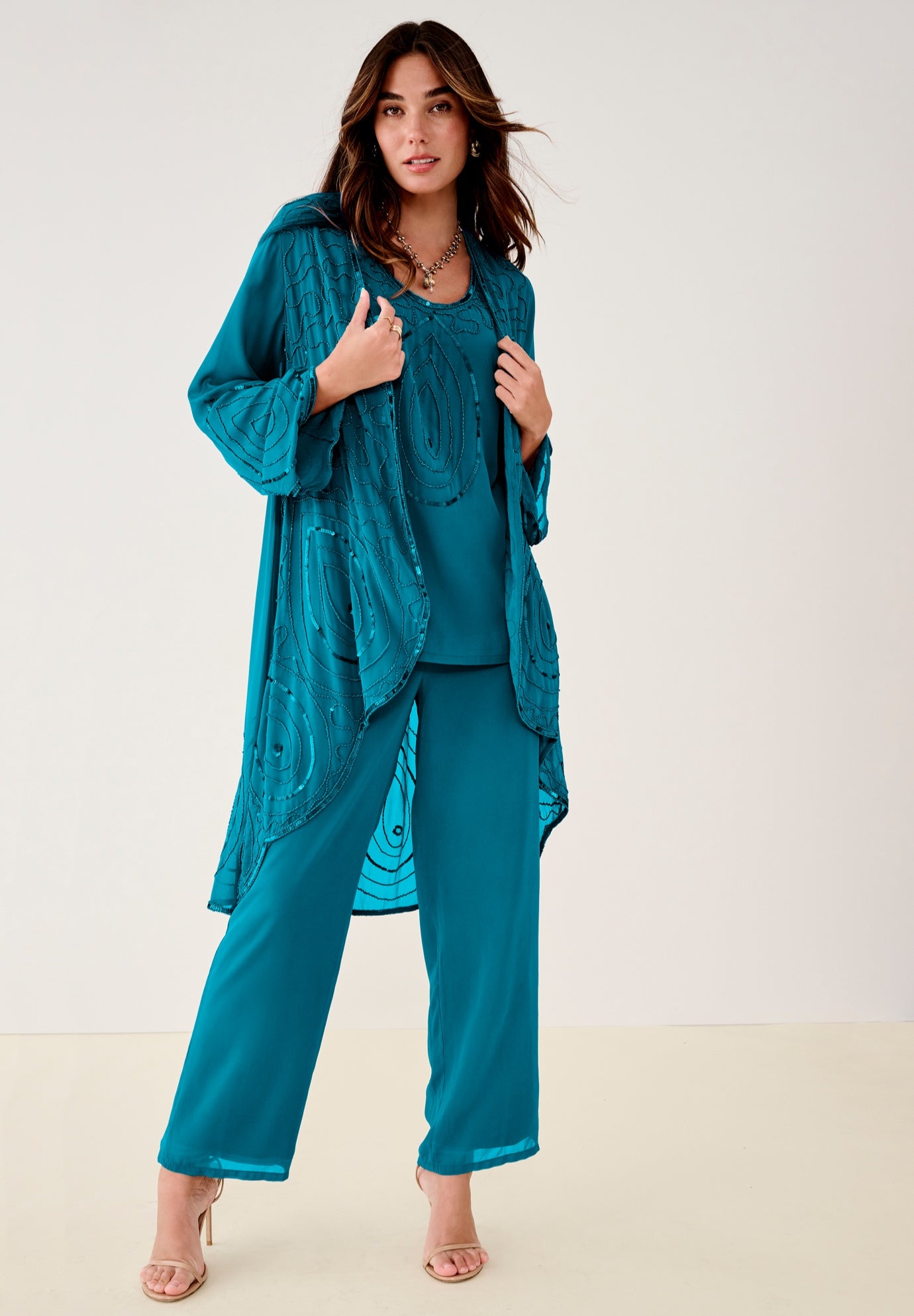 Plus Size Beaded Georgette 3-piece Pant Set &ndash; Formal Wear image number 0