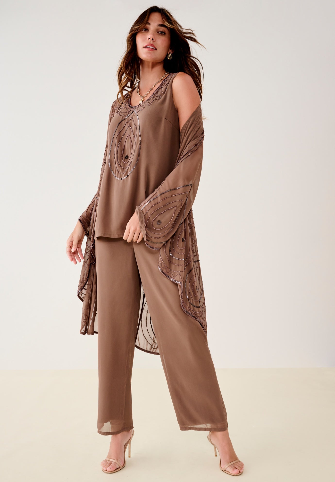 Plus Size Beaded Georgette 3-piece Pant Set &ndash; Formal Wear image number 3