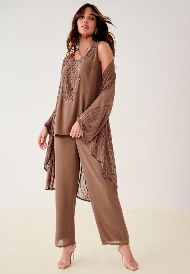 Plus Size Beaded Georgette 3-piece Pant Set &ndash; Formal Wear image number 3