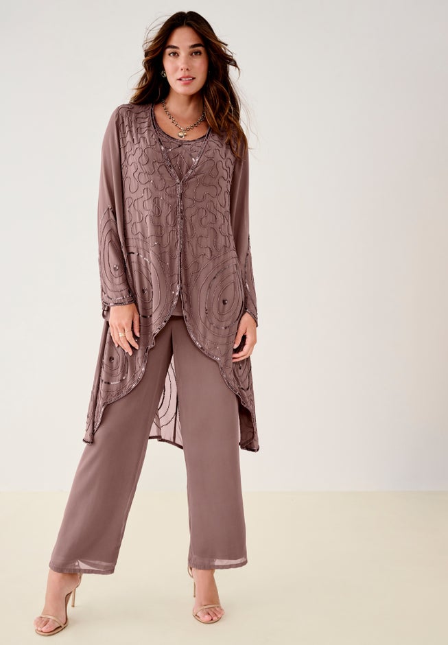 Plus Size Beaded Georgette 3-piece Pant Set &ndash; Formal Wear image number 5