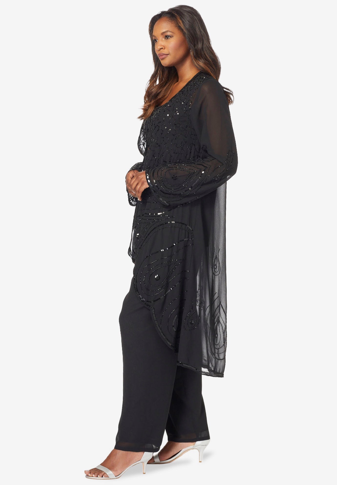 Plus Size Beaded Georgette 3-piece Pant Set – Formal Wear image number 2