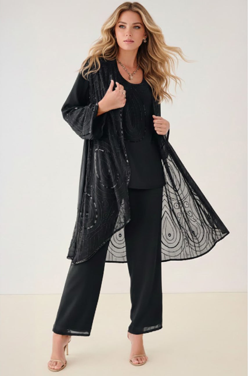 Plus Size Beaded Georgette 3-piece Pant Set &ndash; Formal Wear image number 1