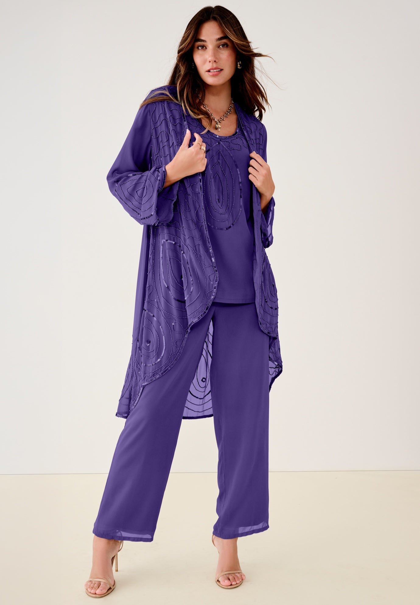 Plus Size Beaded Georgette 3-piece Pant Set &ndash; Formal Wear image number 0