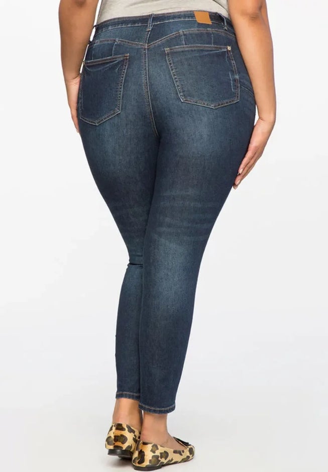 Classic Fit Peach Lift Distressed Skinny Jean image number null