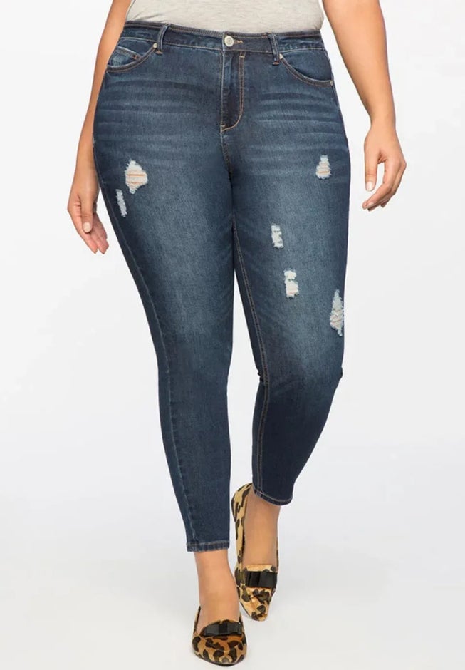 Classic Fit Peach Lift Distressed Skinny Jean image number null