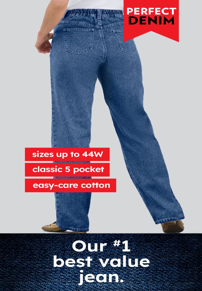 Perfect Back-Elastic Gap-Free Straight-Leg Cotton Jeans image number 5