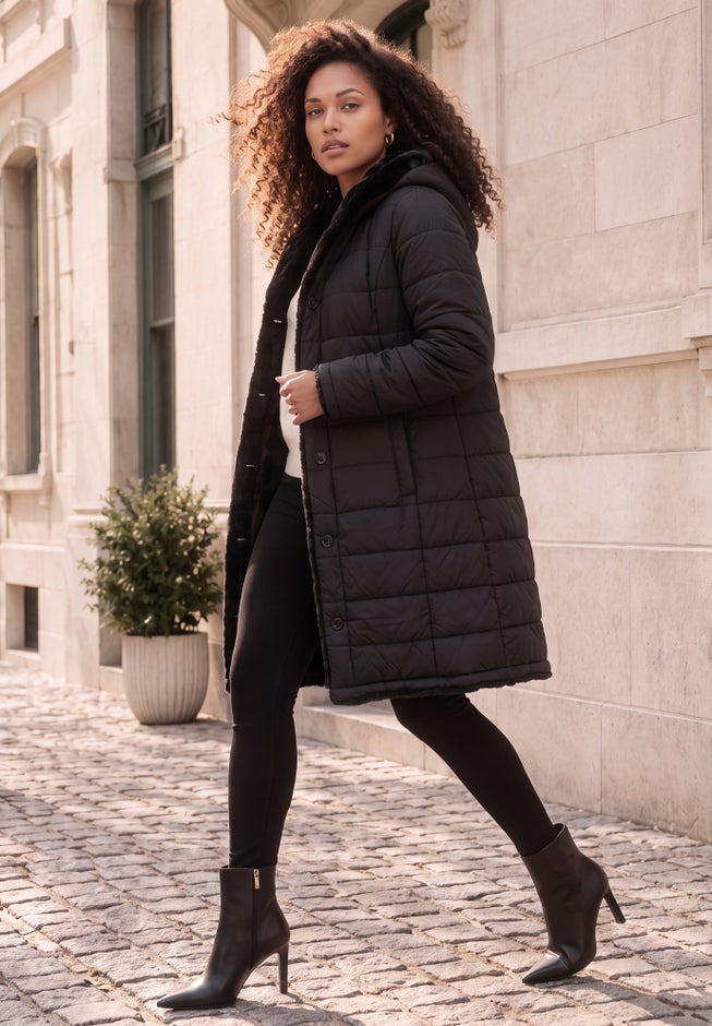 Plus Size 2-in-1 Puffer and Faux Fur Coat image number 1