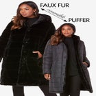 Plus Size 2-in-1 Puffer and Faux Fur Coat image number null