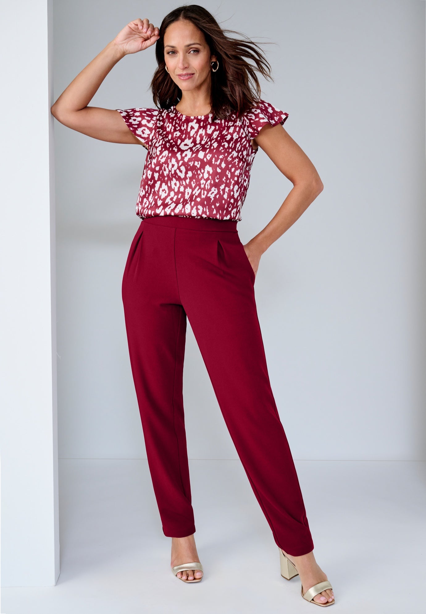 Stretch Knit Crepe Straight Leg Pants image number 1