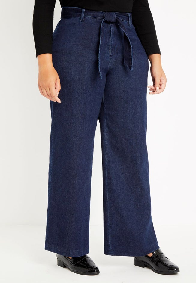 Classic Fit Belted High Rise Wide Leg Jean image number 0