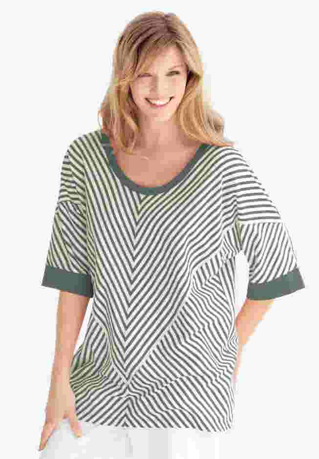 mitred striped scoopneck tee image number 0