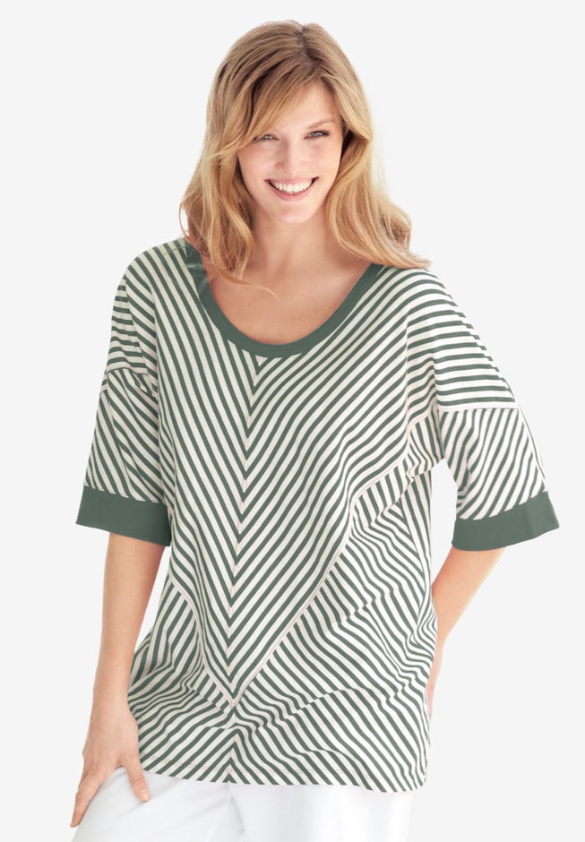 mitred striped scoopneck tee image number null