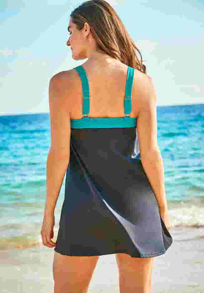 Two-Piece Colorblock Swim Dress image number 1