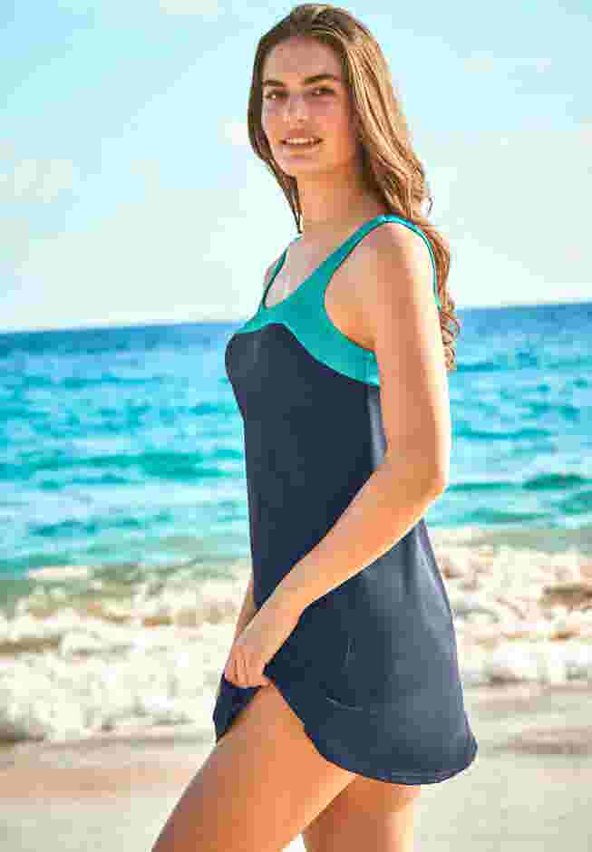 Two-Piece Colorblock Swim Dress image number 2