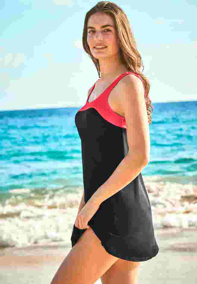 Two-Piece Colorblock Swim Dress image number 2