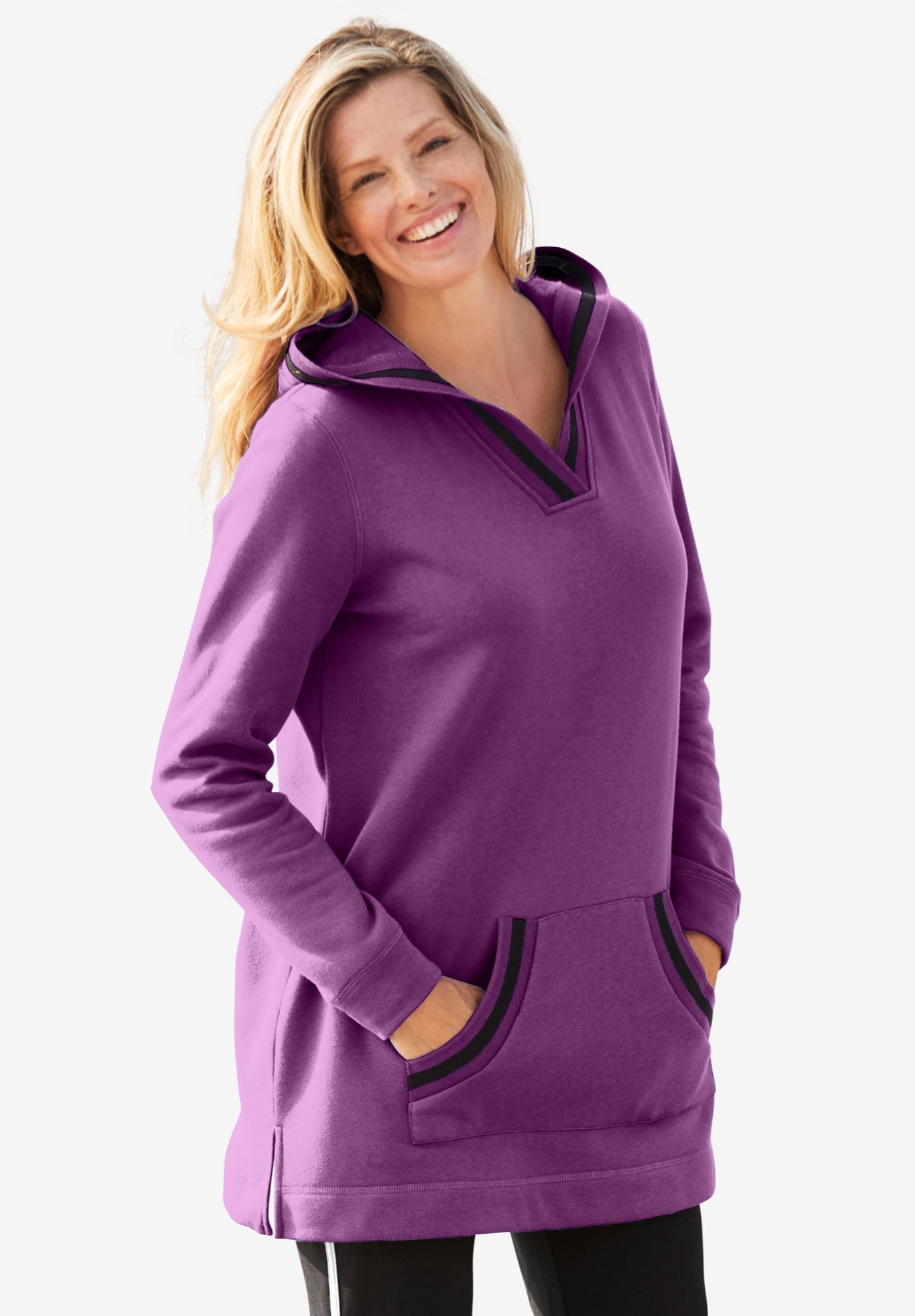 V-NECK HOODIE SWEATSHIRT image number 0