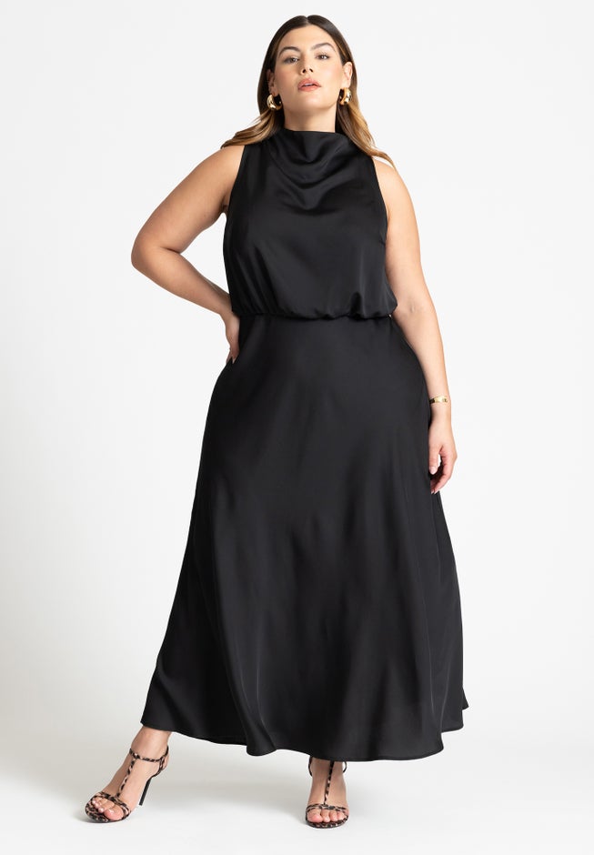 Draped Satin Maxi Dress image number null