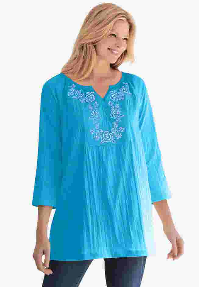 Embroidered Crinkle Tunic image number 0