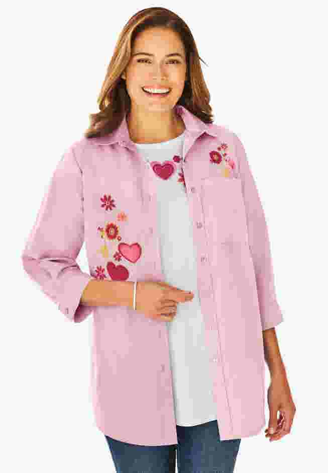 2-Piece Embroidered Poplin Tunic and Tee Set image number 3