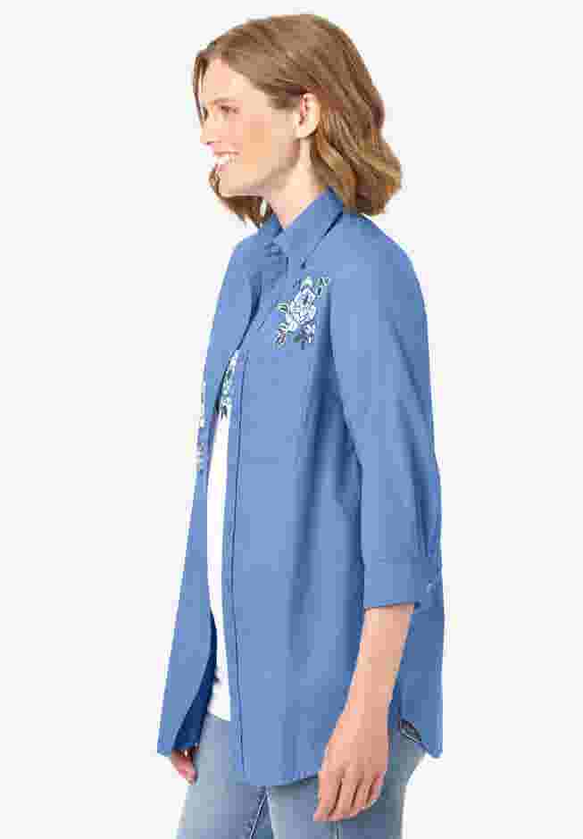 2-Piece Embroidered Poplin Tunic and Tee Set image number 5