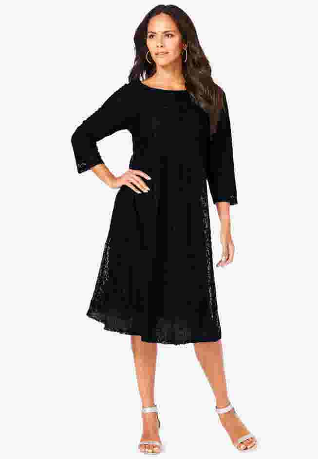 Plus-Size 3/4 Sleeve Boatneck Lace Swing Dress image number 0