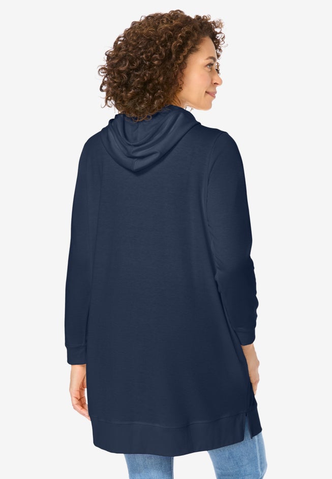 Longer-Length Hoodie Sweatshirt. image number 1