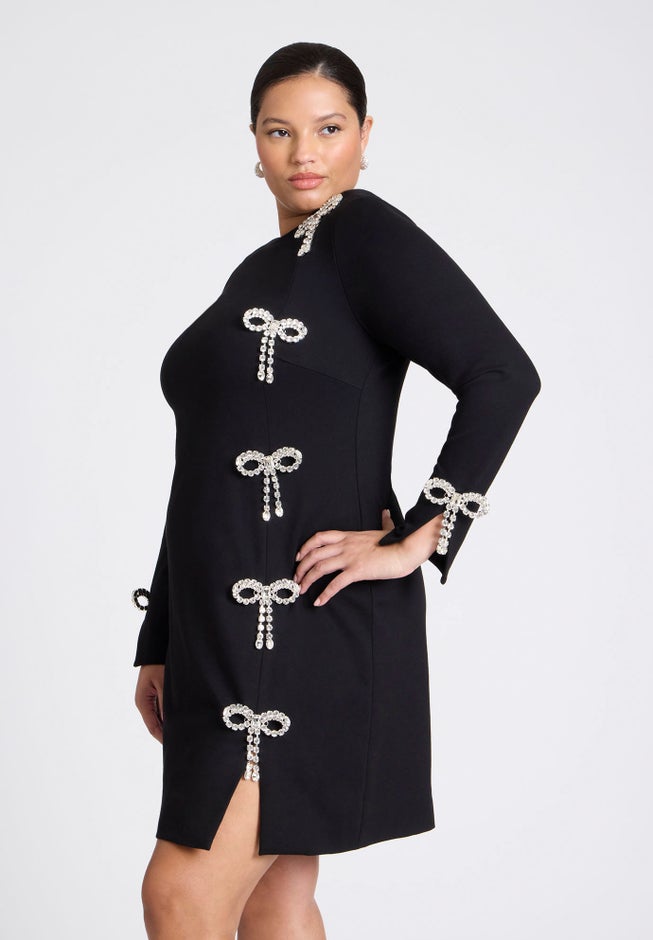 ELOQUII x kate spade new york Knit Crystal Bow Mini Dress image number null