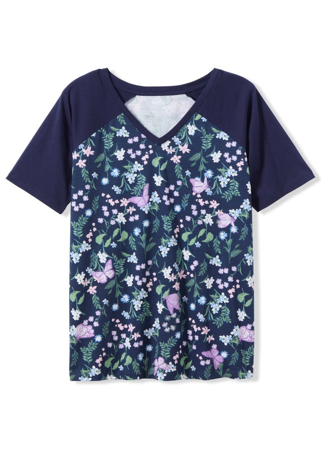 Elbow Sleeve V-Neck Baseball Tee image number 1