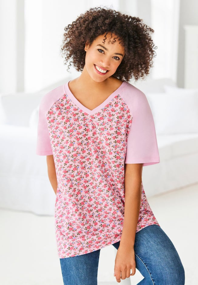 Elbow Sleeve V-Neck Baseball Tee image number 3