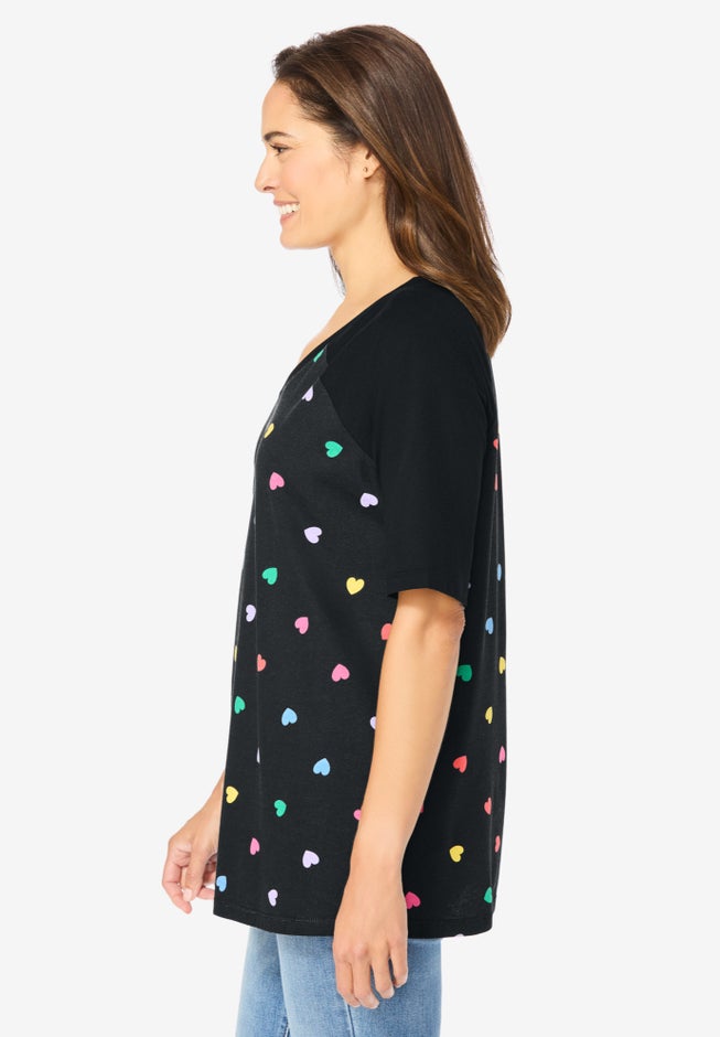 Elbow Sleeve V-Neck Baseball Tee image number 3