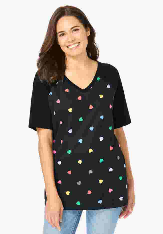 Elbow Sleeve V-Neck Baseball Tee image number 0