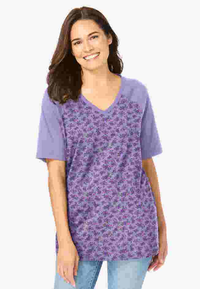 Elbow Sleeve V-Neck Baseball Tee image number 0