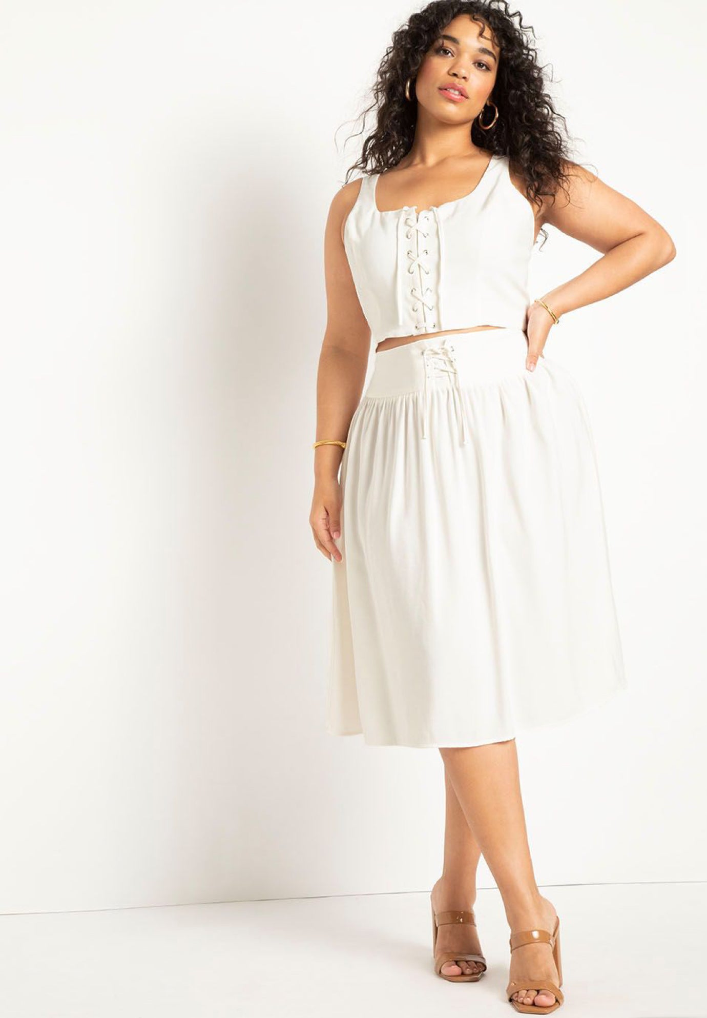 Lace Up Waist Midi Skirt image number 1