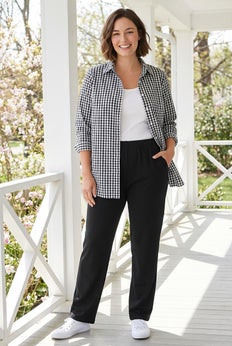 plus size dress slacks DGD Wrinkle-Free Stretch Pants for Women Pull-on Pant Ease into Comfort Office Pant XL-L at Amazon Women's Clothing store Elastic waistband Plus Size Curvy Trouser Pants