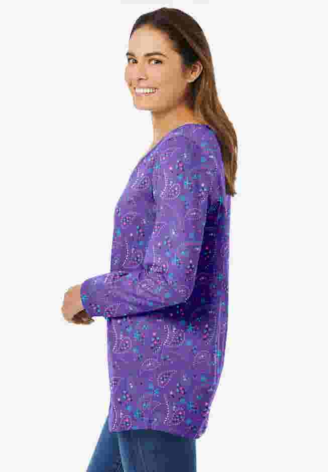 Perfect Printed Long-Sleeve V-Neck Tee image number 2