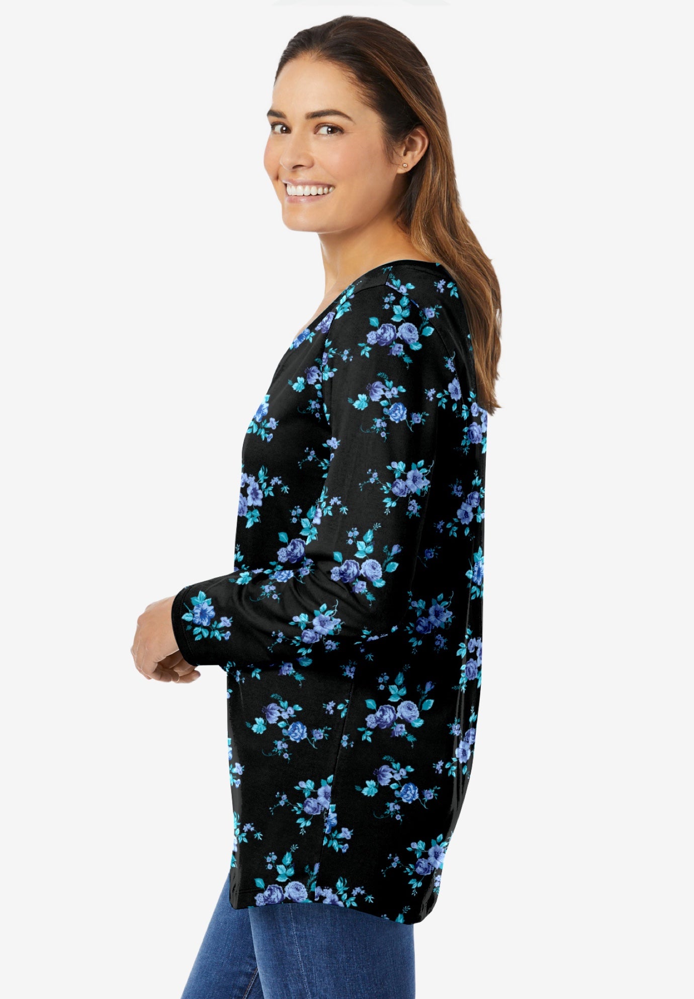 Perfect Printed Long-Sleeve V-Neck Tee image number 2