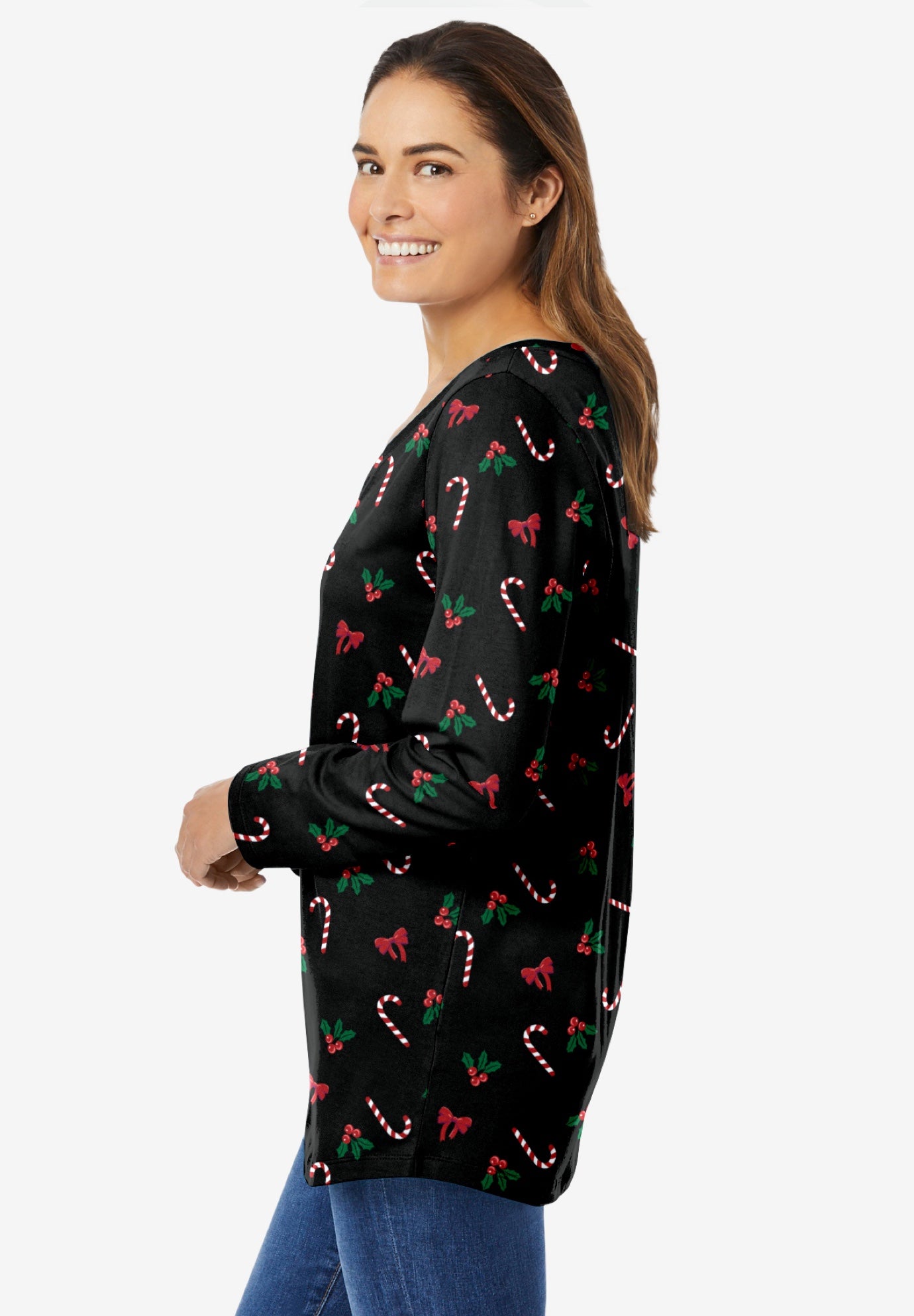 Perfect Printed Long-Sleeve V-Neck Tee image number 2