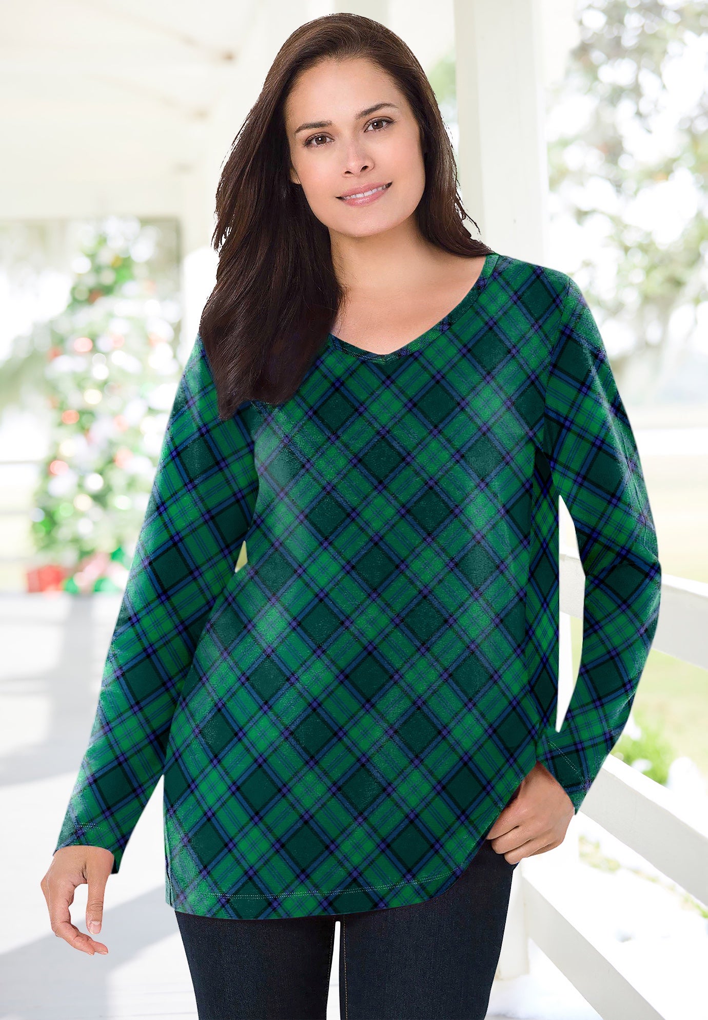 Perfect Printed Long-Sleeve V-Neck Tee image number 0