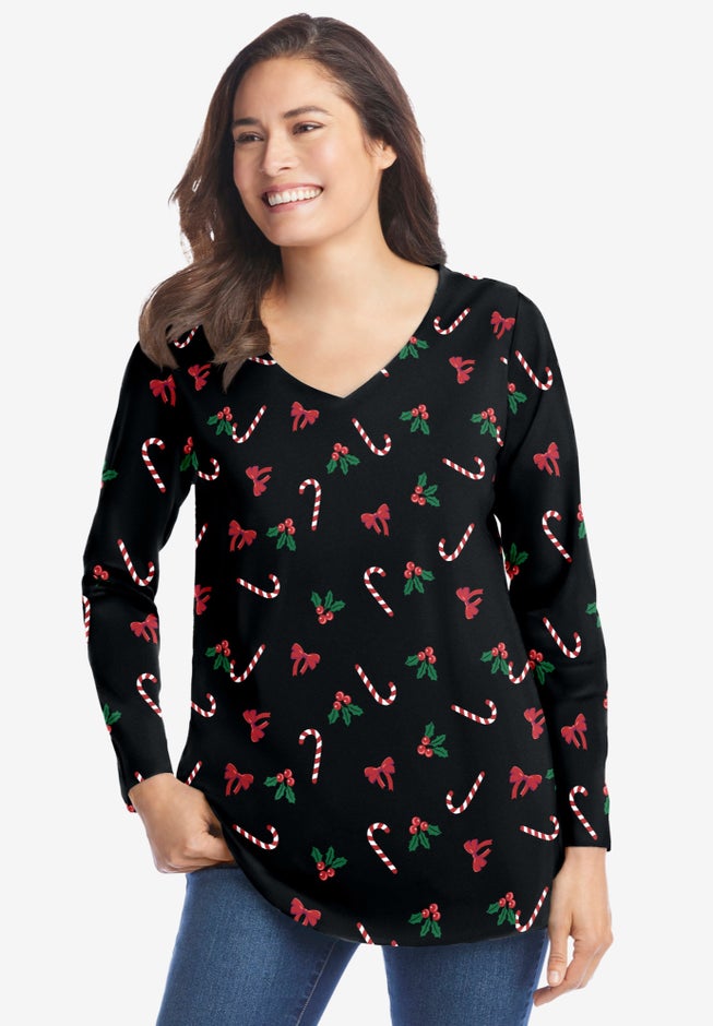Perfect Printed Long-Sleeve V-Neck Tee image number 0