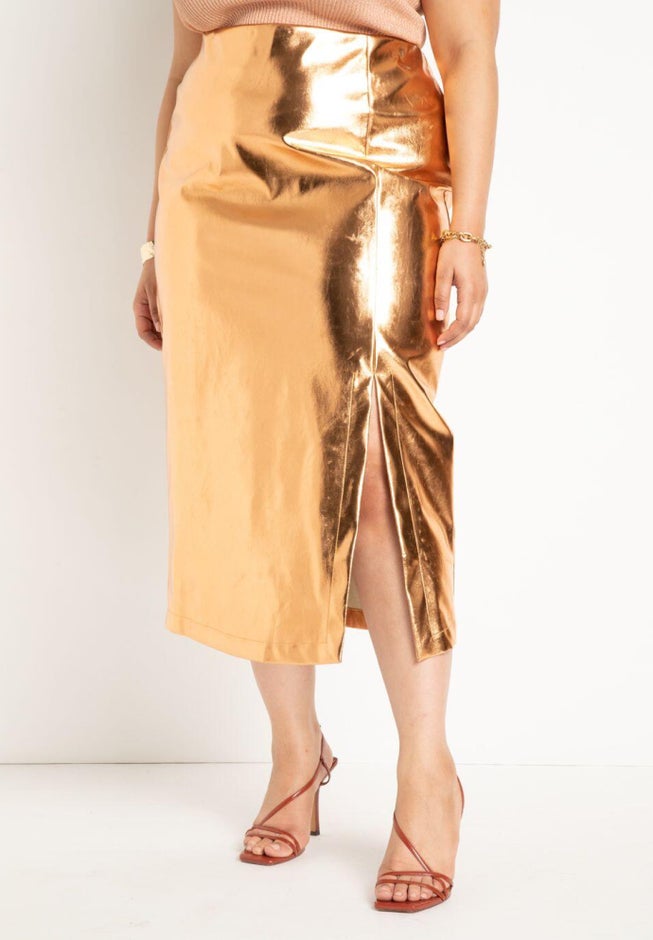 Metallic Column Midi Skirt image number 1