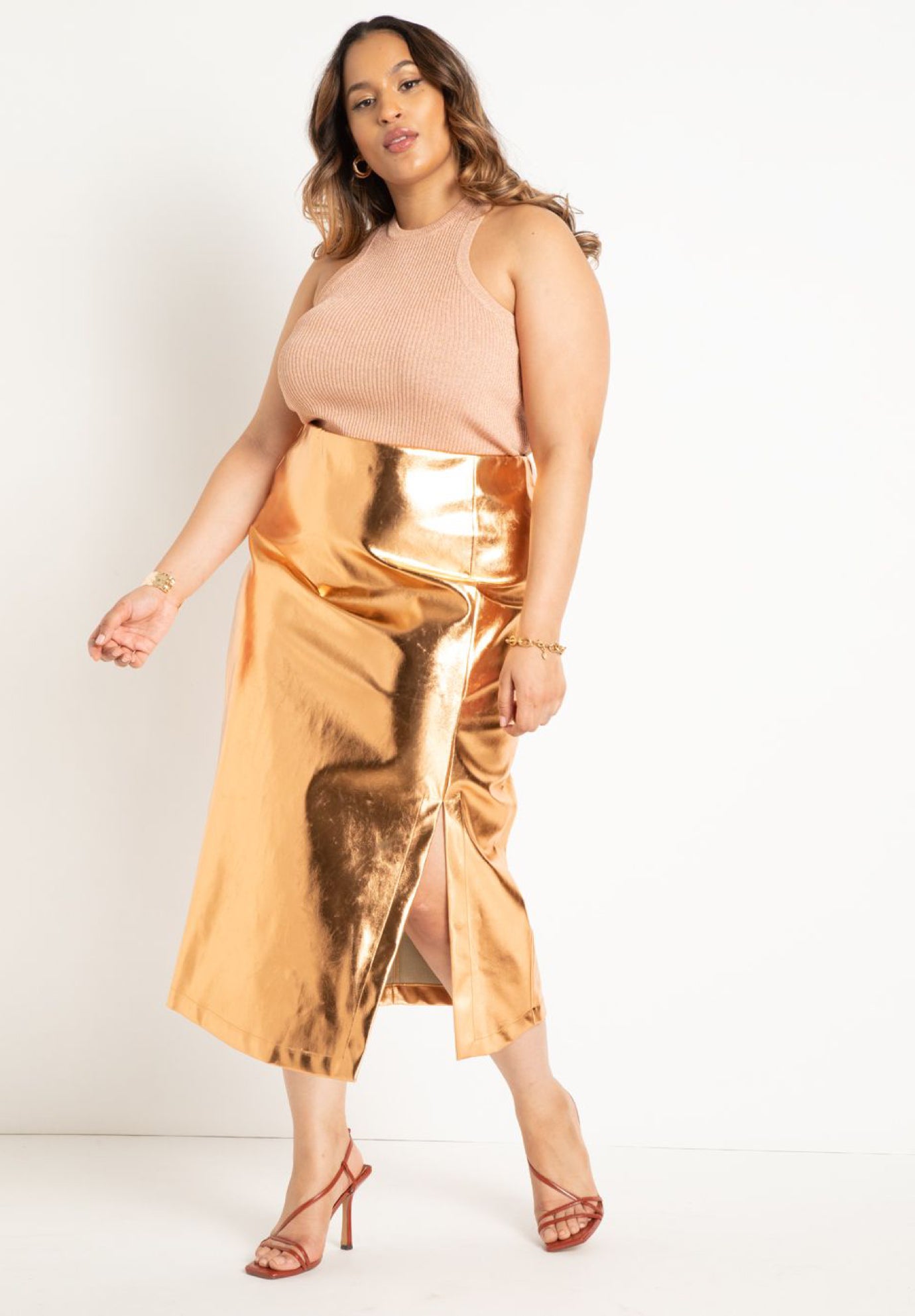 Metallic Column Midi Skirt image number 0