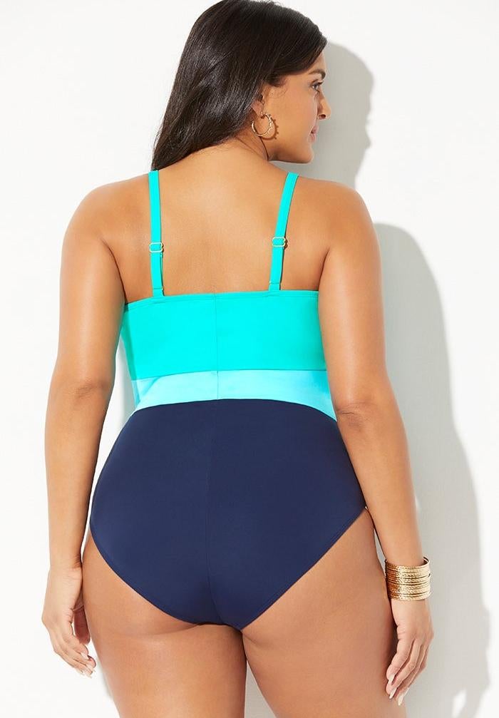 Colorblock V-Neck One Piece Swimsuit image number 1