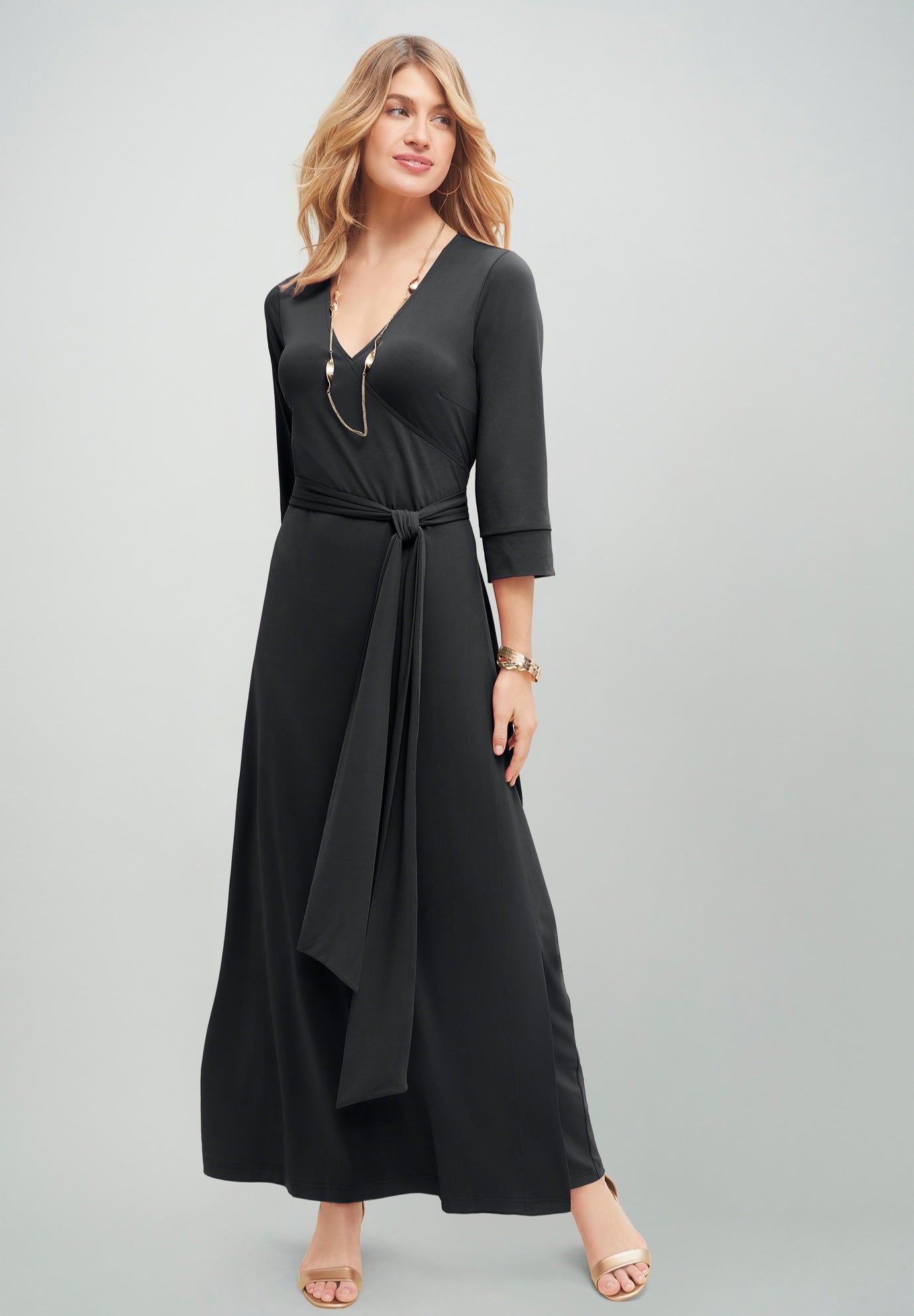 Stretch Knit Faux Wrap Maxi Dress image number 0