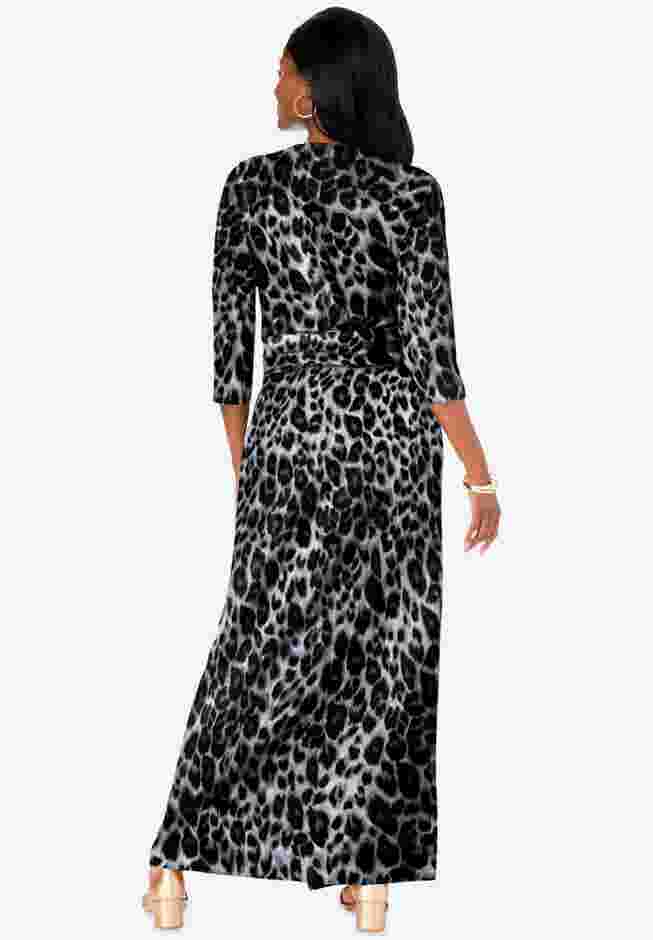 Stretch Knit Faux Wrap Maxi Dress image number 1