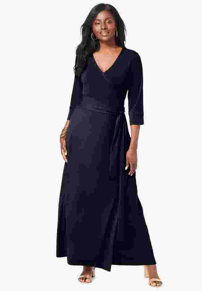 Stretch Knit Faux Wrap Maxi Dress image number 0