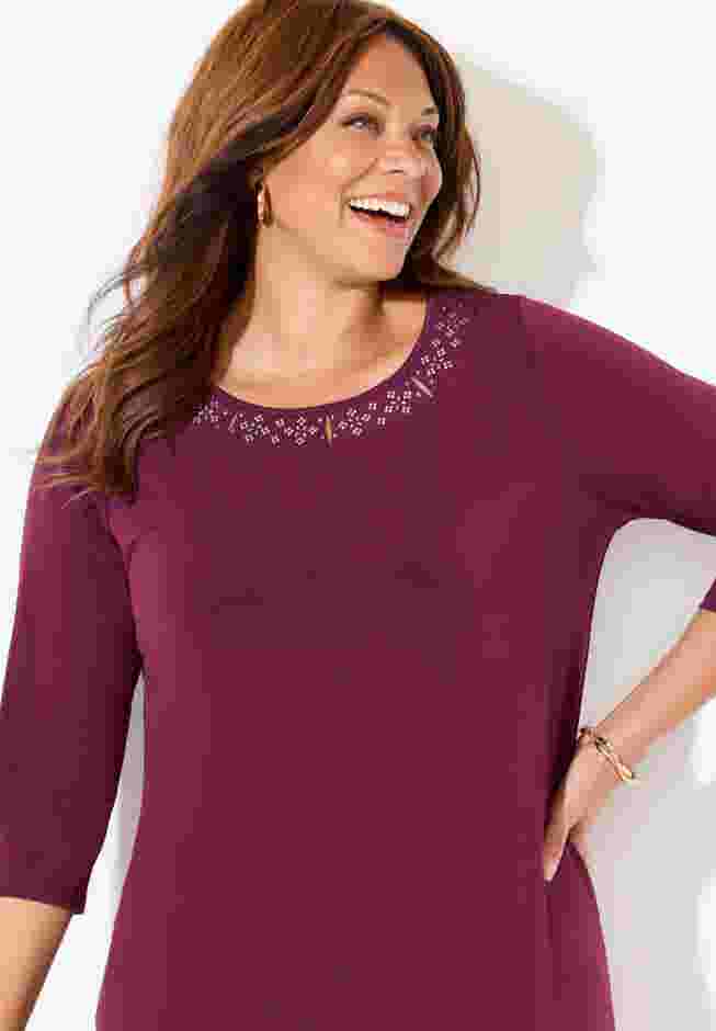Embellished Stud Neckline Top image number 3