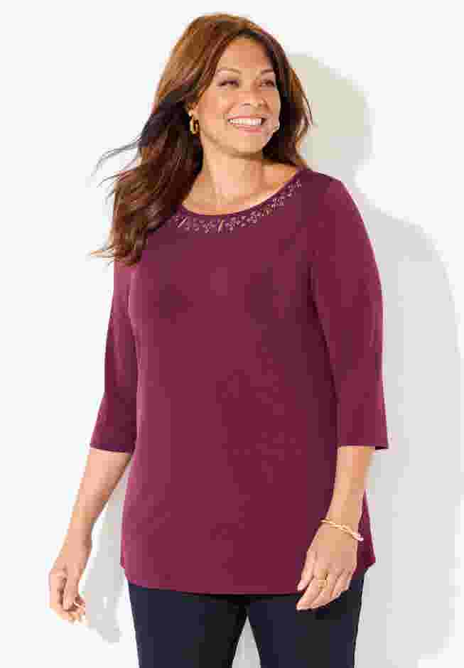 Embellished Stud Neckline Top image number 0