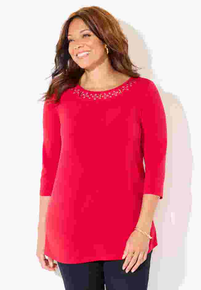 Embellished Stud Neckline Top image number 0