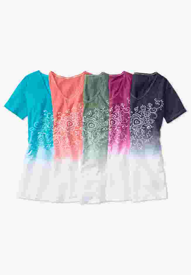 Short-Sleeve V-Neck Embroidered Dip Dye Tunic image number 4