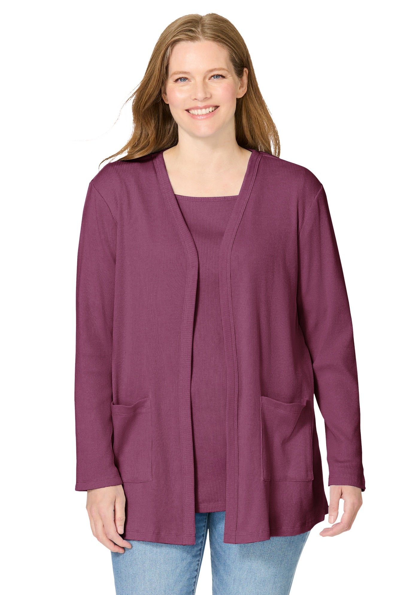 Ribbed Square Neck Elbow-Sleeve Tee image number 4